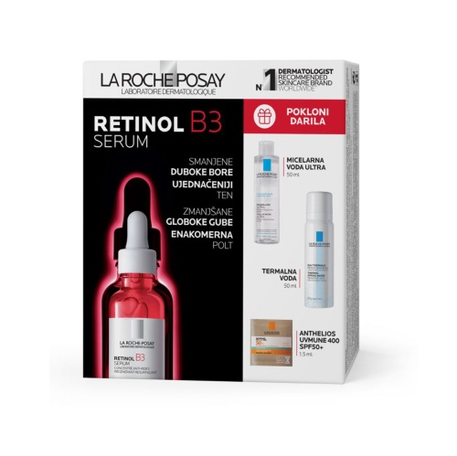 La Roche Posay paket Retinol B3 serum 30 ml + Micelarna voda ultra 50 ml + Termalna voda 50 ml + Anthelios krema 1,5 ml PROMO