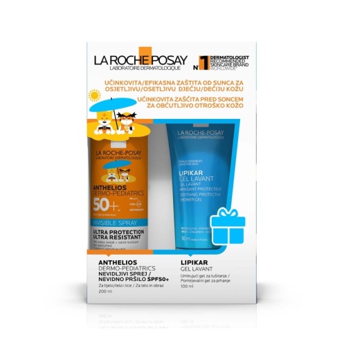 La Roche Posay paket Anthelios dermo pediatrics nevidljivi sprej SPF 50+ 200 ml + Lipikar umirujući gel za tuširanje 100 ml