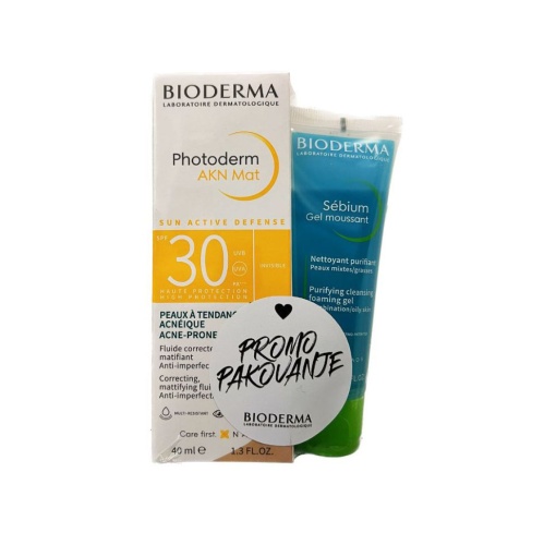 Bioderma Photoderm AKN mat fluid SPF 30 40 ml + Sebium pjenušavi gel 45 ml PROMO