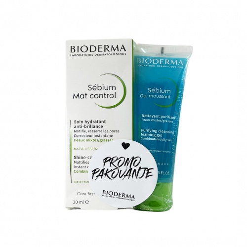 Bioderma Sebium mat control krema 30 ml + sebium pjenušavi gel 45 ml PROMO
