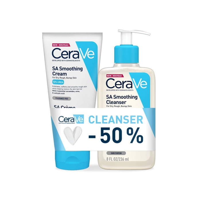 CeraVe SA krema za izgladjivanje suhe i grube kože 177 ml + SA gel za čišćenje suhe i grube kože 236 ml -50%