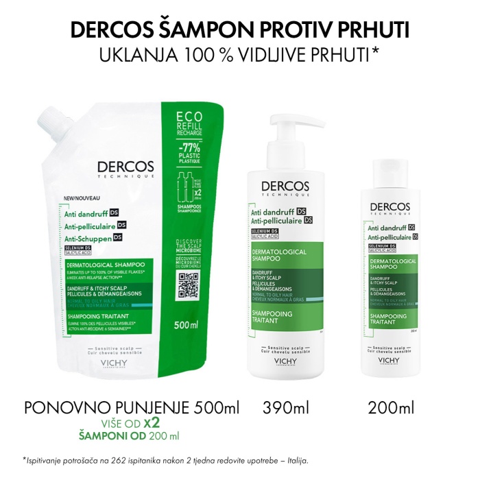 Vichy Dercos AD Šampon protiv peruti za normalnu ili masnu kosu Eco Refill 500 ml