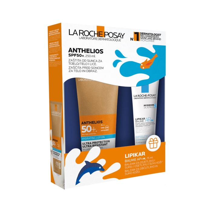 La Roche Posay Anthelios Hidratantni losion za zaštitu od sunca za lice i tijelo SPF50+ 250 ml + Lipikar Baume AP+M Balzam za nadopunu lipida protiv nadraženosti i svrbeža 75 ml