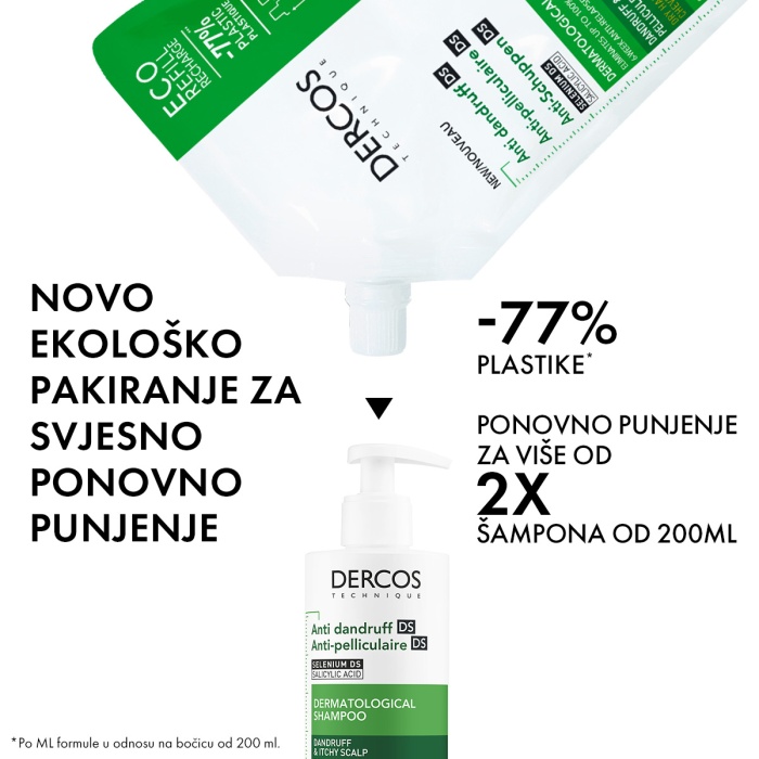 VICHY Dercos AD Šampon protiv peruti za suhu kosu ECO REFILL 500 ml