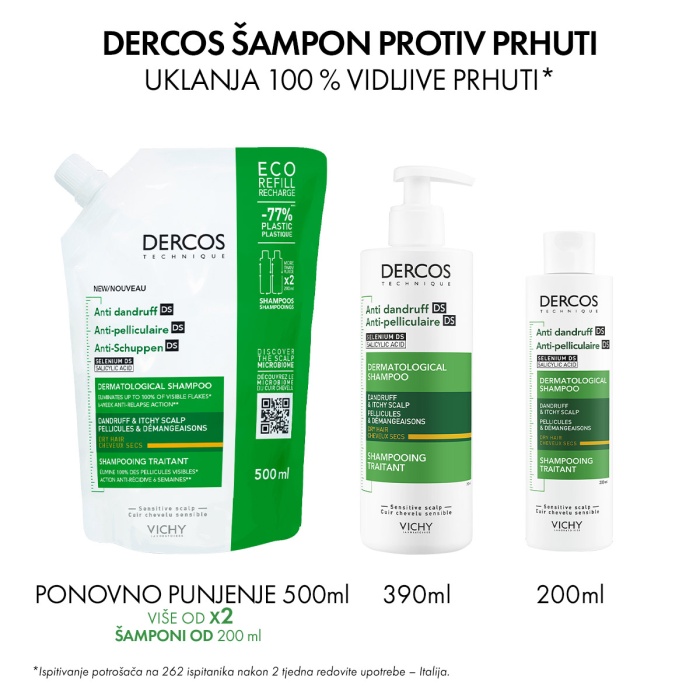 VICHY Dercos AD Šampon protiv peruti za suhu kosu ECO REFILL 500 ml