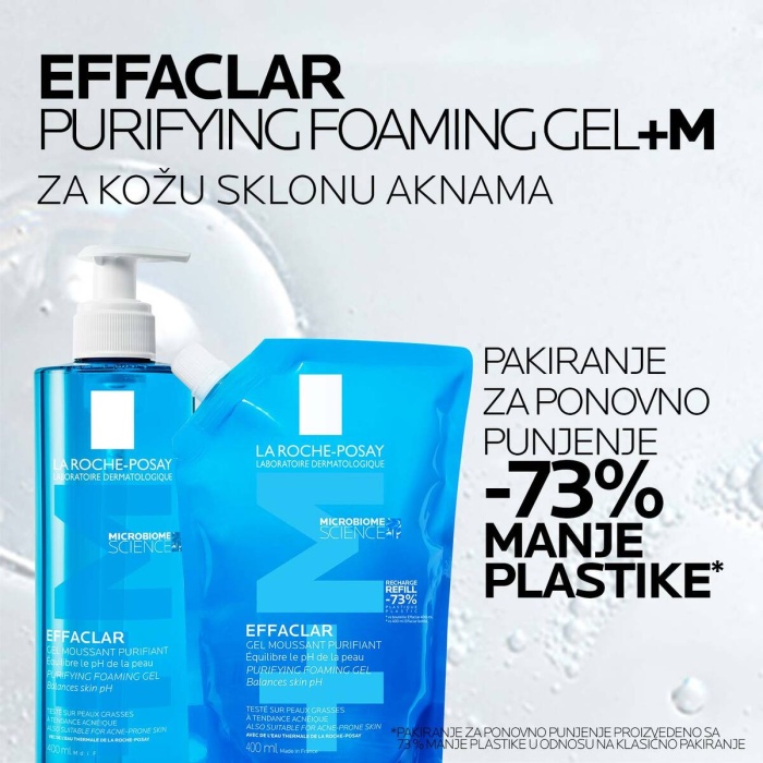 La Roche Posay Effaclar Pjenušavi gel za čišćenje masne, osjetljive kože sklone aknama 400 ml + REFILL PAKOVANJE 400 ml