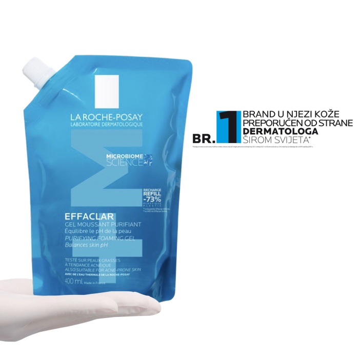 La Roche Posay Effaclar Pjenušavi gel za čišćenje masne, osjetljive kože sklone aknama 400 ml + REFILL PAKOVANJE 400 ml