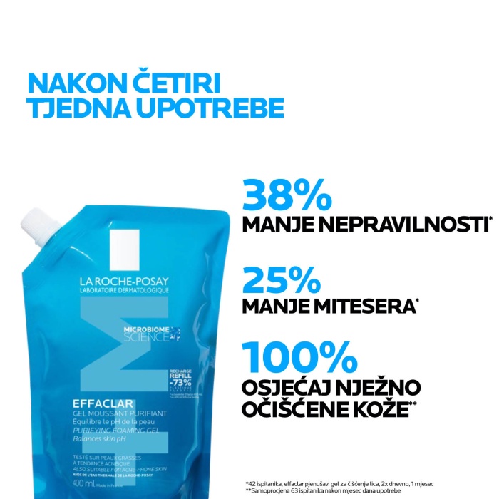 La Roche Posay Effaclar Pjenušavi gel za čišćenje masne, osjetljive kože sklone aknama 400 ml + REFILL PAKOVANJE 400 ml