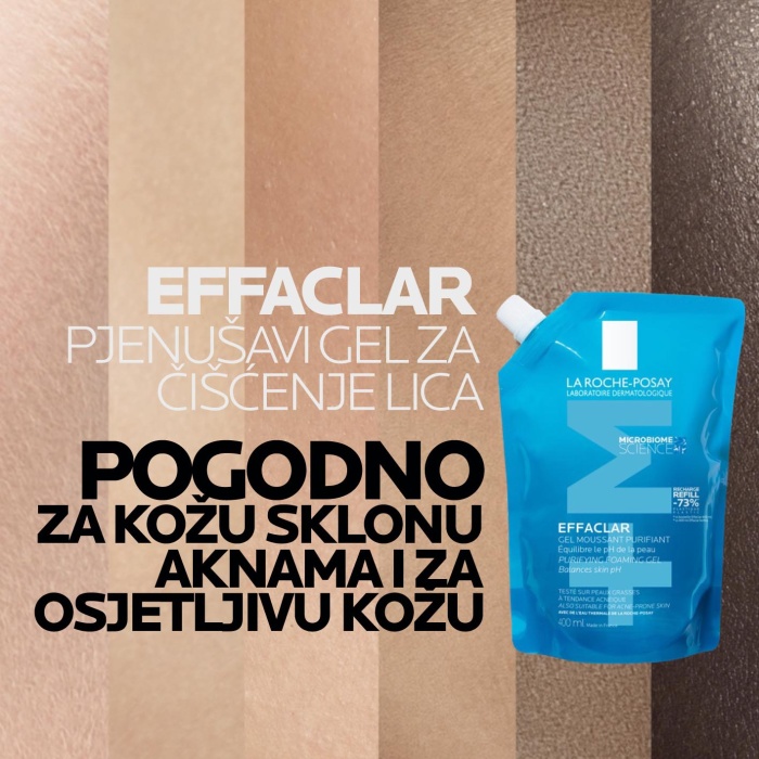 La Roche Posay Effaclar Pjenušavi gel za čišćenje masne, osjetljive kože sklone aknama 400 ml + REFILL PAKOVANJE 400 ml