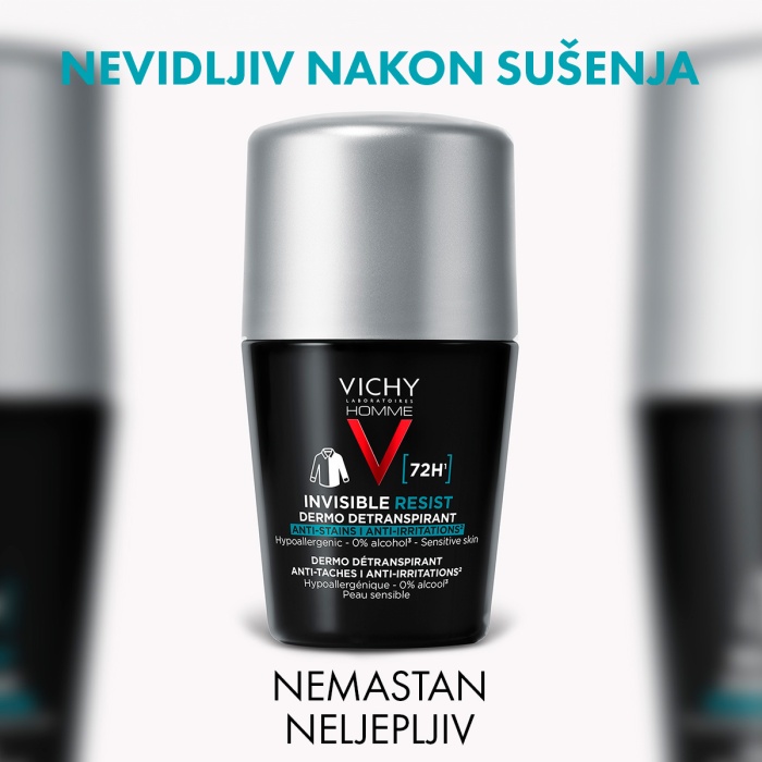 Vichy Homme Invisible resist 72 - Dermo detranspirant - Protiv mrlja i nadraženosti 50 ml