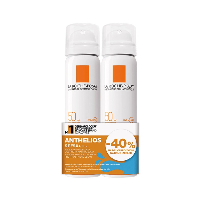La Roche Posay Anthelios SPF50+ nevidljiva maglica za lice protiv masnog sjaja 2x75 ml