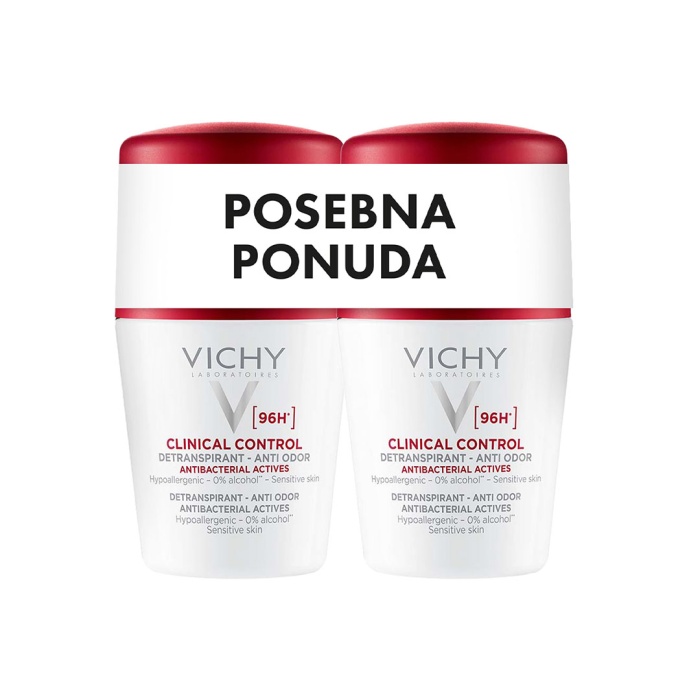 VICHY DÉODORANT CLINICAL CONTROL Roll-on dezodorans protiv neugodnih mirisa do 96h, 2x50 ml