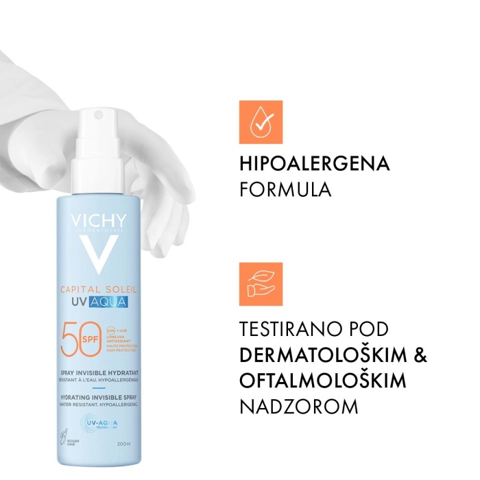 Vichy UV Aqua Hidratantni sprej za lice i tijelo SPF50 visoka zaštita 200 ml